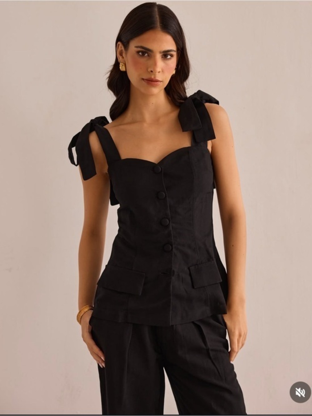 Almande Charm Vest Tie Strap Sleeveless Blouse Linen Blend Size Medium